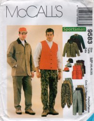 9583 McCalls MR UNLINED SPORT JACKET, VEST,  PANTS, FLAP HAT PATTERN 46-50